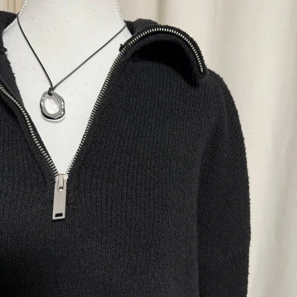 ZARA textured oversized cropped half zip Sweater - Picture 4 of 5